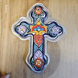 Vintage Talavera Colorful Ceramic Tile Cross Wall Decor
